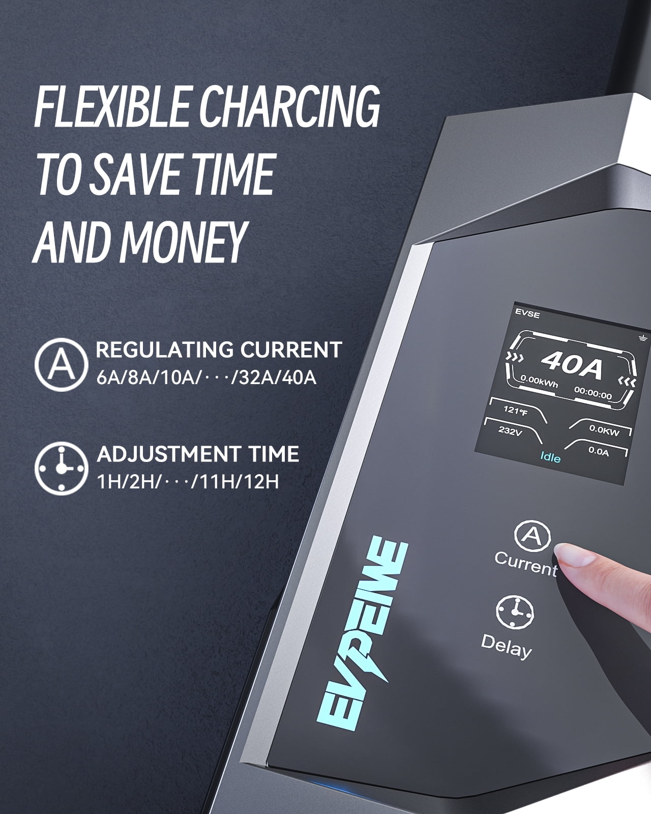 EVPEIWE Level 1/2 J1772 EV Charger 40A 25ft, 110-240V Portable EV Charger with NEMA 14-50/NEMA 5-15 Plug