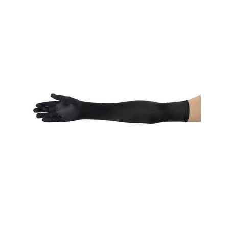 Finger Assault Gloves - Women's Long Satin Elbow Five Finger Gloves Bridal Wedding Party, Black
