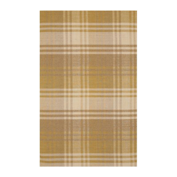 EORC Yellow Handmade Wool Transitional Plaid Rug, 8' x 10'-Color:Yellow,Material:Wool