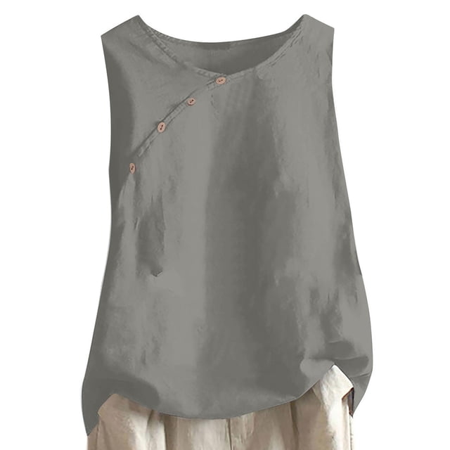 Tank Top for Women, Fashion Womens Casual Sleeveless Button Round Neck Solid Tops Button Tank Top