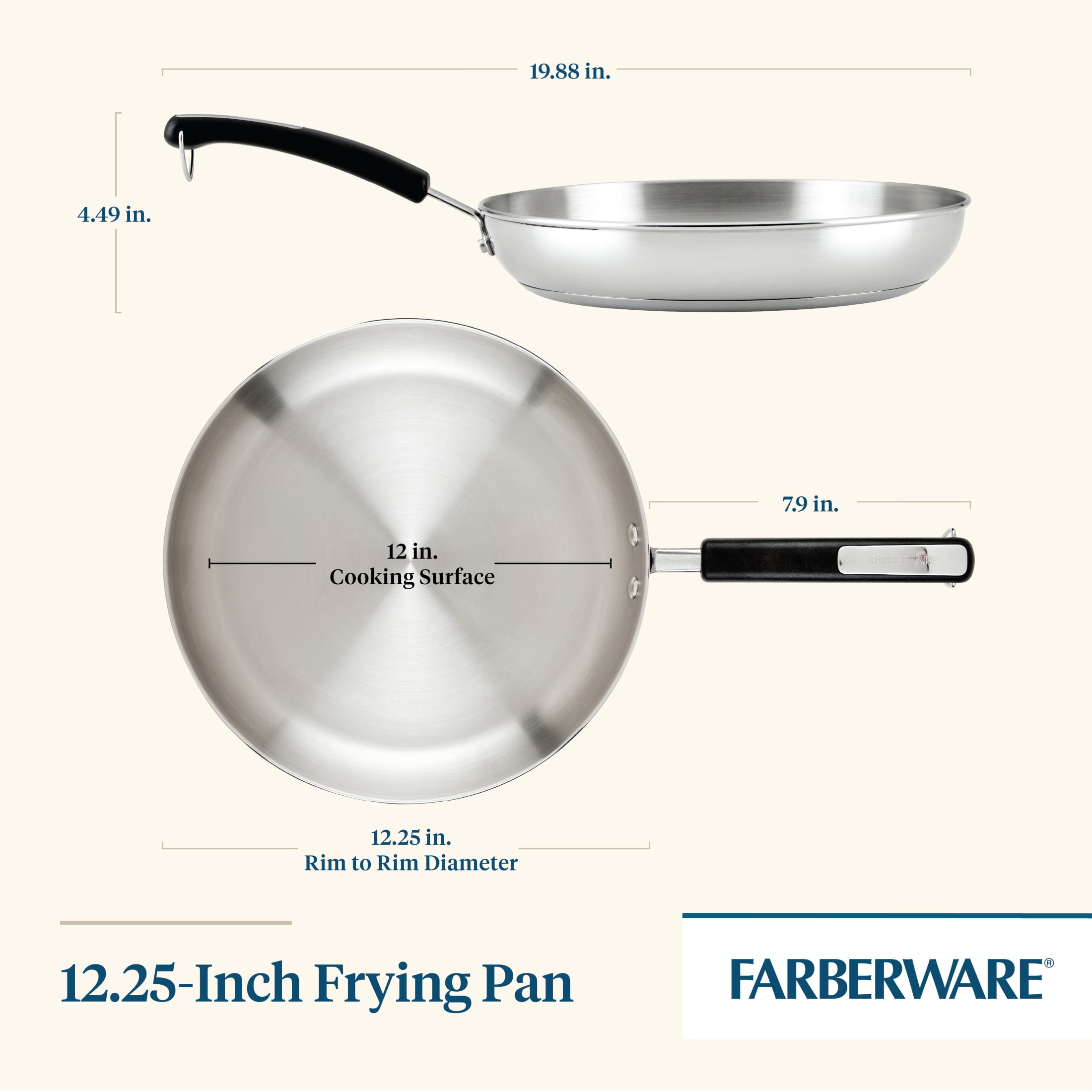 Farberware Brilliance 12.25 in Stainless Steel Frying Pan, Induction Compatible, Dishwasher Safe
