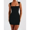 thumbnail image 3 of Women'S Summer Solid Color Wrap Short Dress Mini Dress Back Zipper Cocktail Party Dresses Black XL, 3 of 6