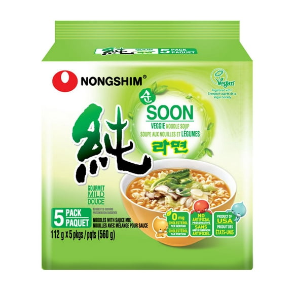 Nongshim Soon Veggie Noodle Soup, 4 x 112g, Family Pack, Vegan