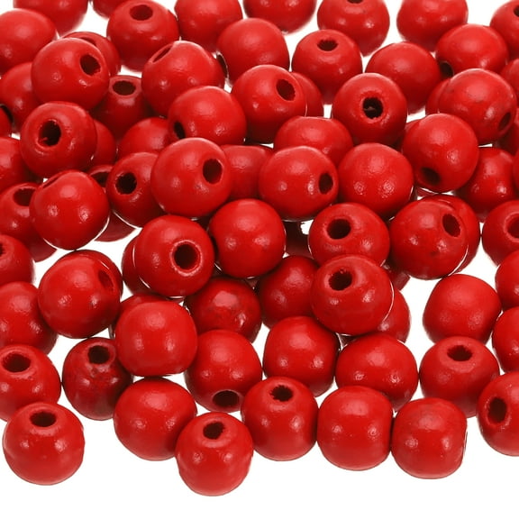Uxcell 200 Pcs Natural Wooden Beads for Crafts Jewelry, Red (14 x 13mm, 5mm Hole)
