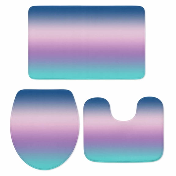Blue Purple Teal Ombre Cream Bath Mat 3 Piece Bathroom Rug Set, Modern Abstract Art Aesthetics Non Slip Bath Rug Contour Mat and Toilet Lid Cover, Absorbent Shower Mats Soft Bath Rugs and Mats Sets