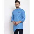 thumbnail image 3 of eloria Men's Trending Indian Traditional Solid Blue Asymmetric Kurta, 3 of 7