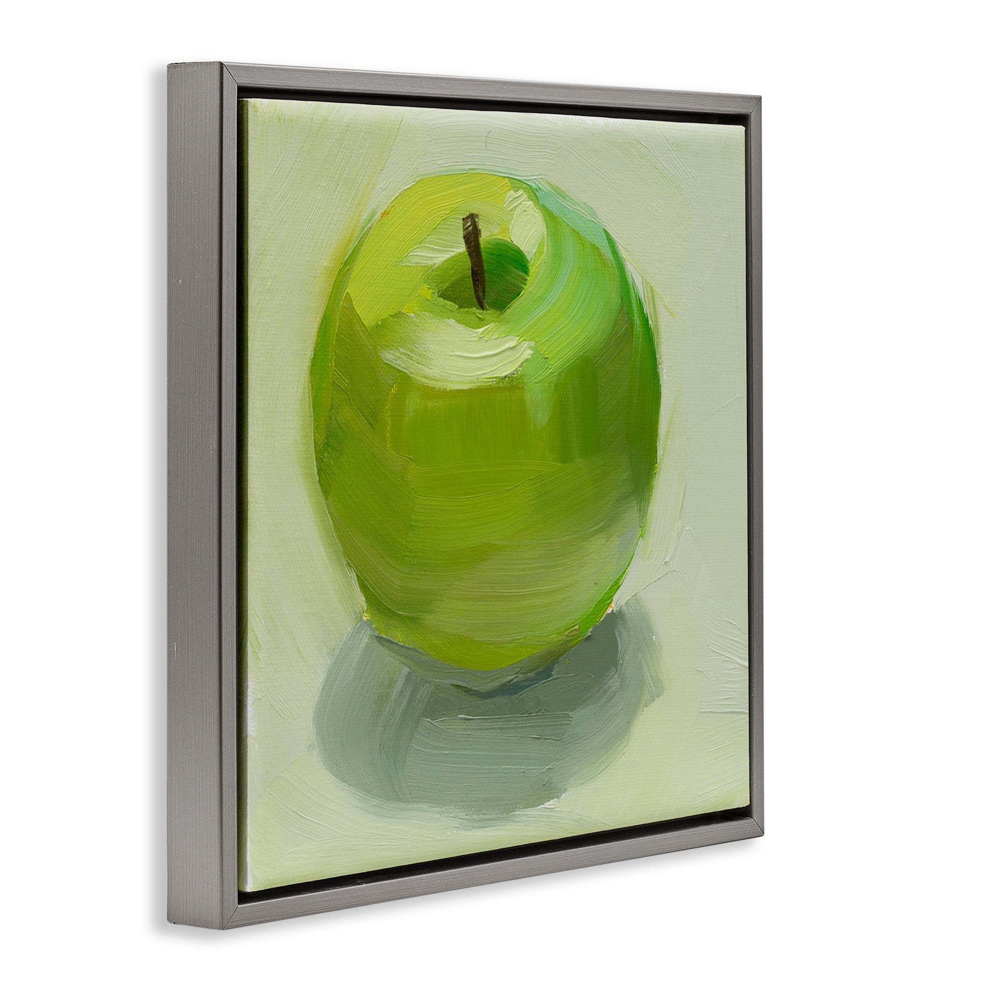 Stupell Industries Juicy Green Apple Food & Beverage Painting Gray Floater Framed Canvas Art Print Wall Art, 25 x 25