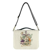 ZUXONGSY Easter Cross Lily Flower Print Pu Leather Bible Cover for Men Women Large Bible Carrying Case with Adjuatable Strap Lightweight Bible Accessories for Religious, -L