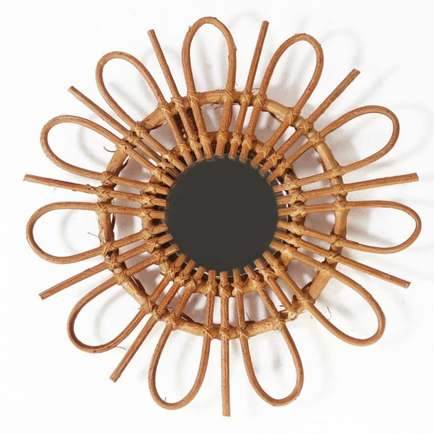 Rattan Wall Hanging Mirror Handmade Wicker Makeup Mirror for Bathroom