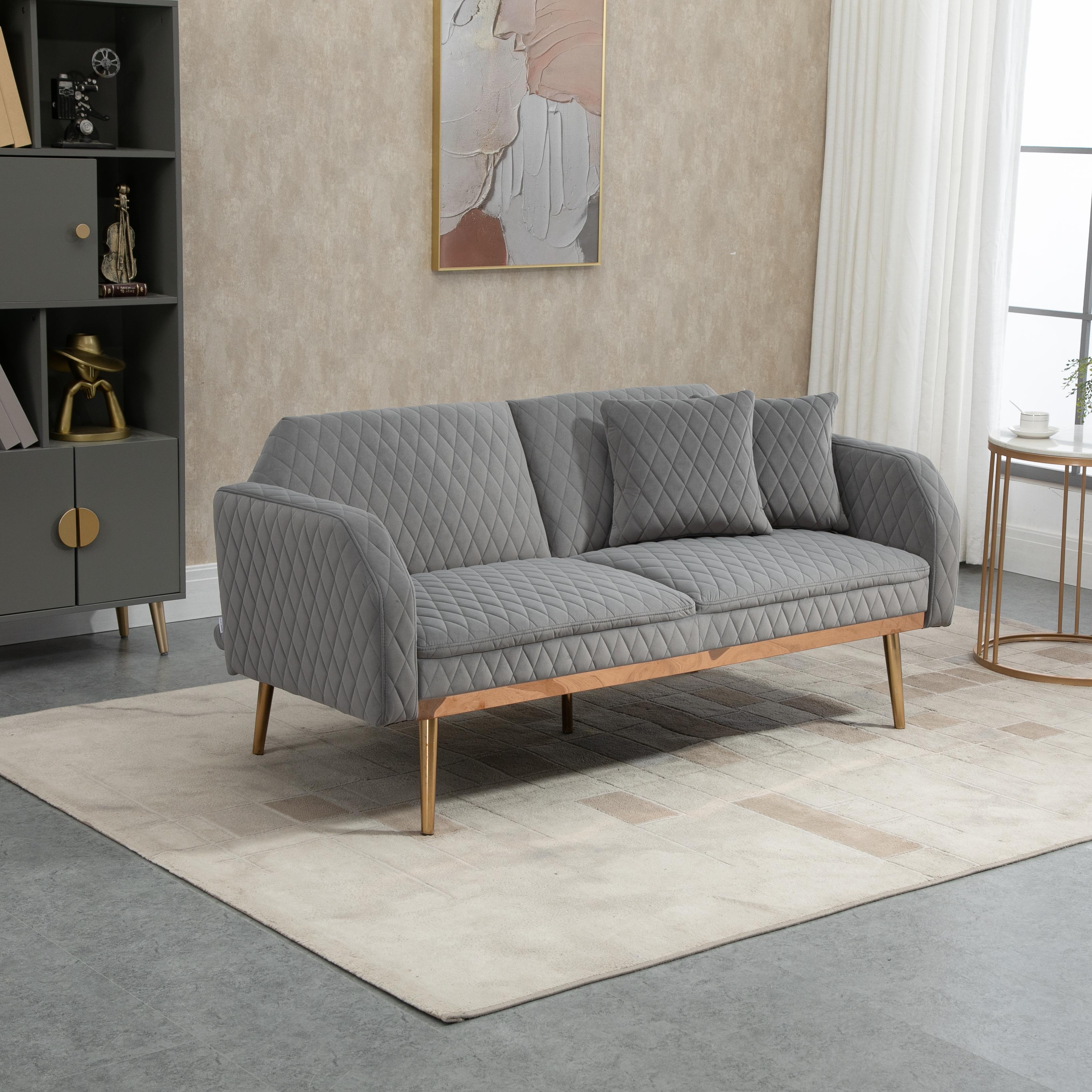 66" Accent Sofa,Mid Century Modern Velvet Fabric Couch,Convertible