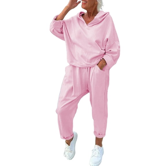 2 Pcs/Set Women Spring Autumn Top Pants Set Hooded Pure Color Long Sleeves Hoodie Elastic Waist Sweatpants Sport Outfit Casual Tracksuit