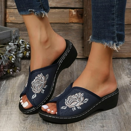 

EQWLJWE Summer Ladies Lightweight Slippers Sandals Casual Wedge Heels Women s Shoes Women s Slippers Holiday Clearance