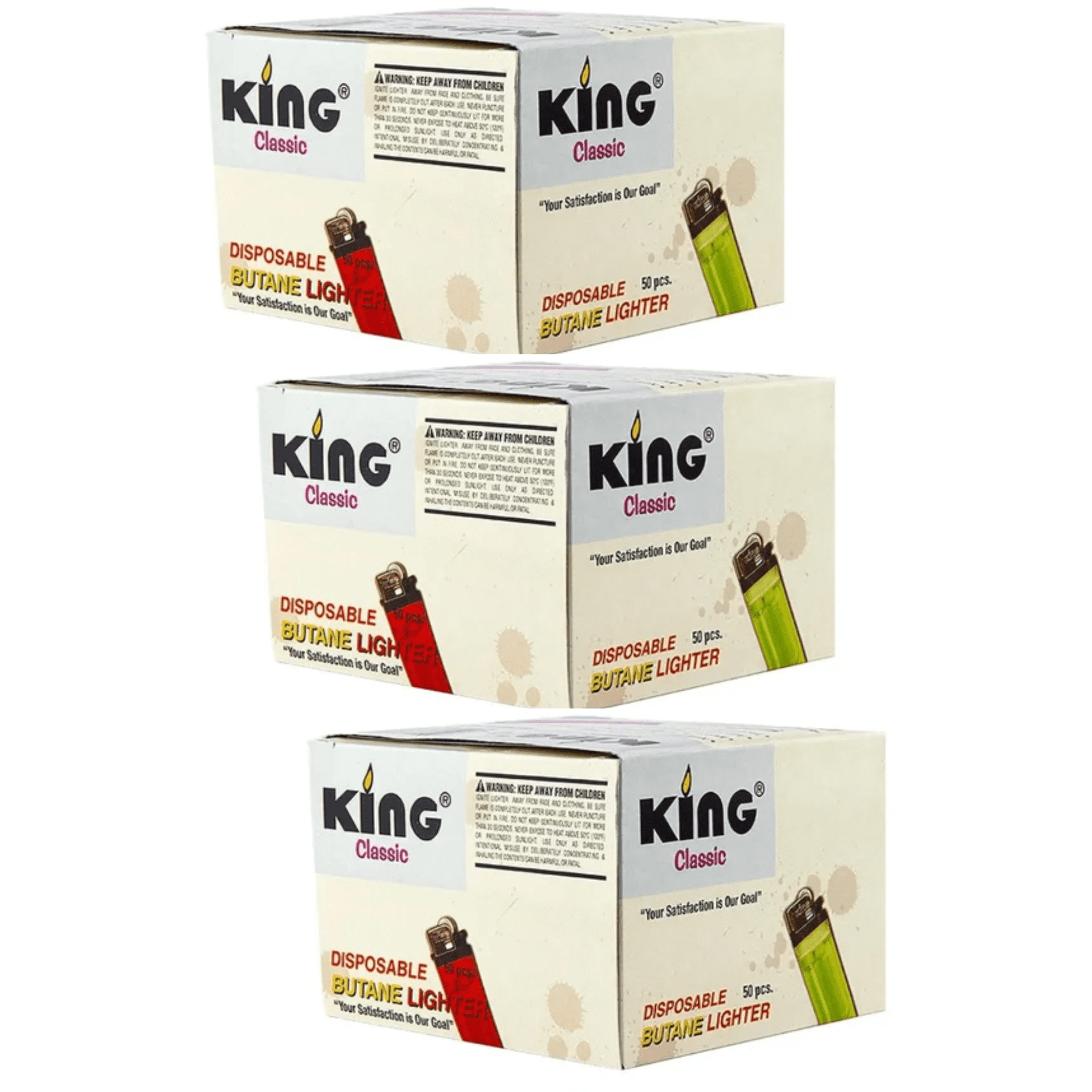 King Classic Disposable Butane Lighters Assorted Colors 50 Lighters Per Box 150 Count (Pack Of 3) BIG 3 SAVE