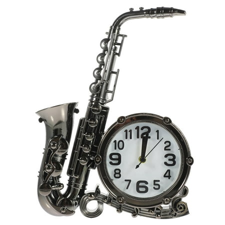 Raindrops Saxophone Shaped Alarm Clock Dark Grey Decorative Retro Bedside Clock for Home Use