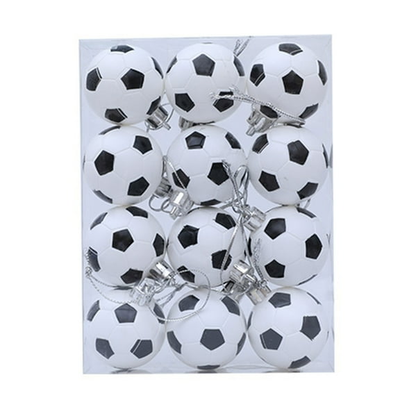 12Pcs Shatterproof Christmas Baubles Decorations 4cm Soccer Ball Shape Ornament