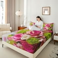 thumbnail image 4 of Homewish Floral Rose 4 Pieces Queen Sheet Sets for Teens Boys Girls,Chic Flowers Ultra Soft Flat Sheet,Pink Green Queen Fitted Sheet,Ultra Soft Home Decor, 4 of 7