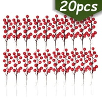 Artificial Red Berry Stems Christmas Decorations Burgundy Red Berry Picks Holly Berries Branches for Christmas Tree Crafts Wedding Holiday Season Winter Home Decor 8" 20Pcs
