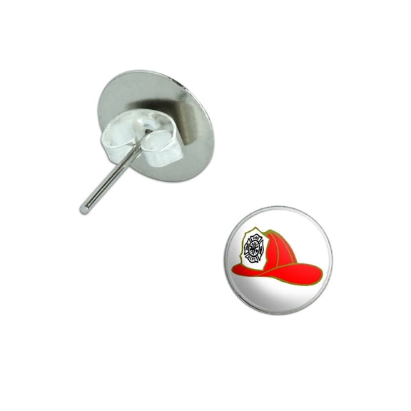 Fire Fighter Helmet - Fire Deparment Pierced Stud Earrings