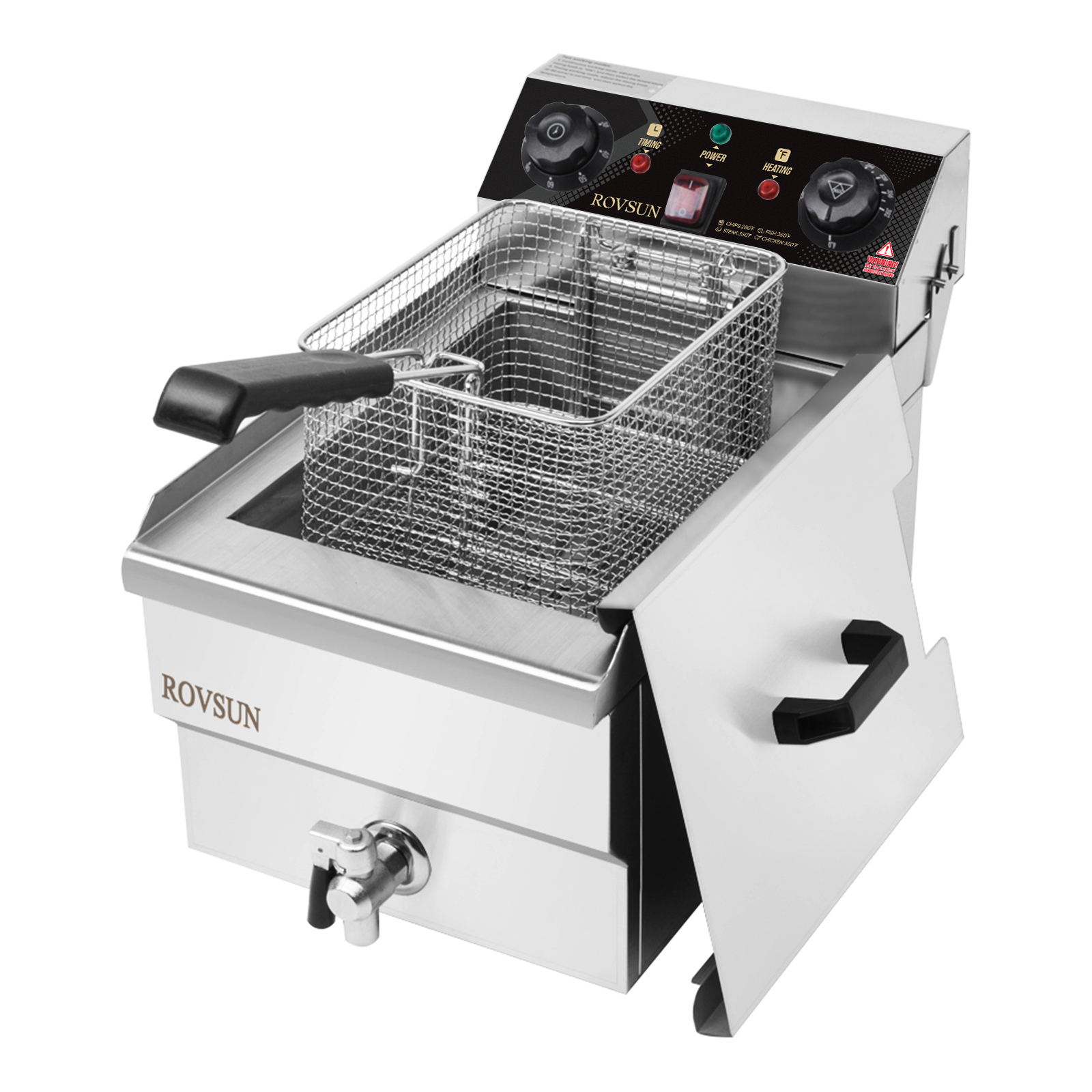 ROVSUN 12.5QT Commercial Electric Deep Fryer with Timer & Drain Countertop Stainless Steel 1700W
