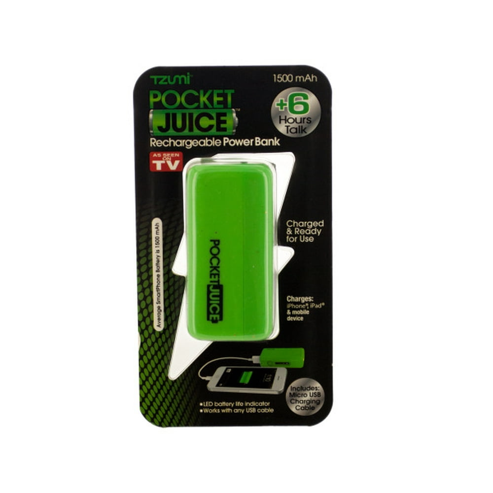 Green Pocket Juice Rechargeable Power Bank With Usb Cable, 5 Count