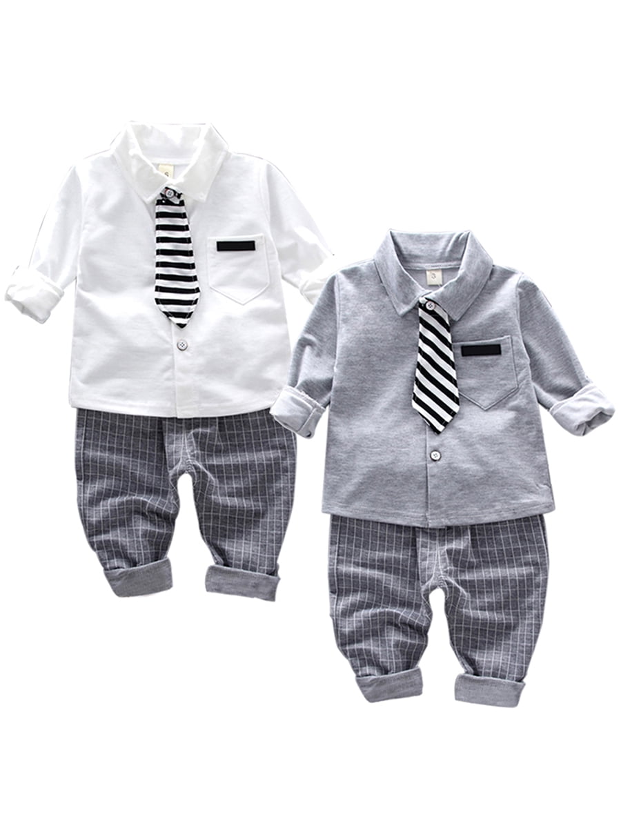 Toddler Kids Baby Boy Long Sleeve Necktie Outfits Set Shirt Top