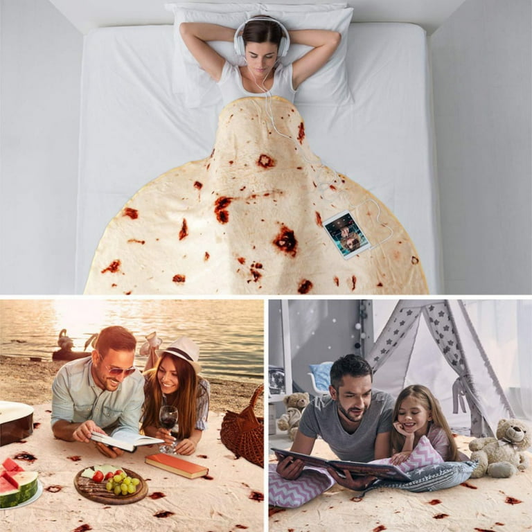 47 Inch Giant Burrito Blanket Double Sided Premium Soft Flannel Round Novelty Adult and Kids Big Burrito Blanket for Indoors Outdoors Travel