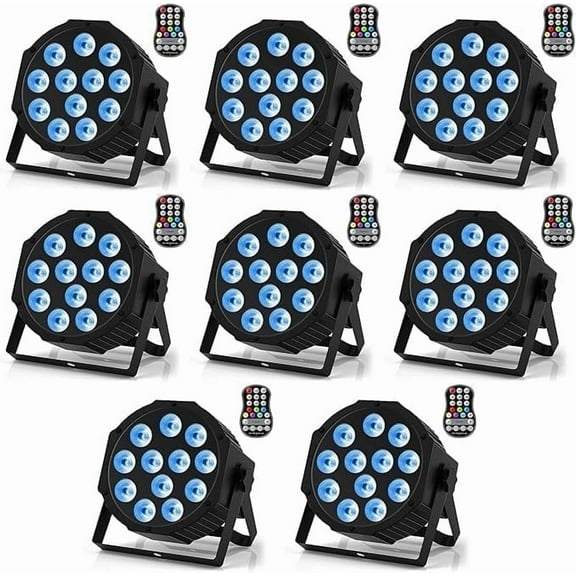 Rechargeable Par Lights RGBW 4-in-1 Uplights Battery Powered Stage Lights, 12 LED DJ Lights Sound Activated with Remote & DMX Control for Party Event Wedding Bar (Round, 8 Packs)