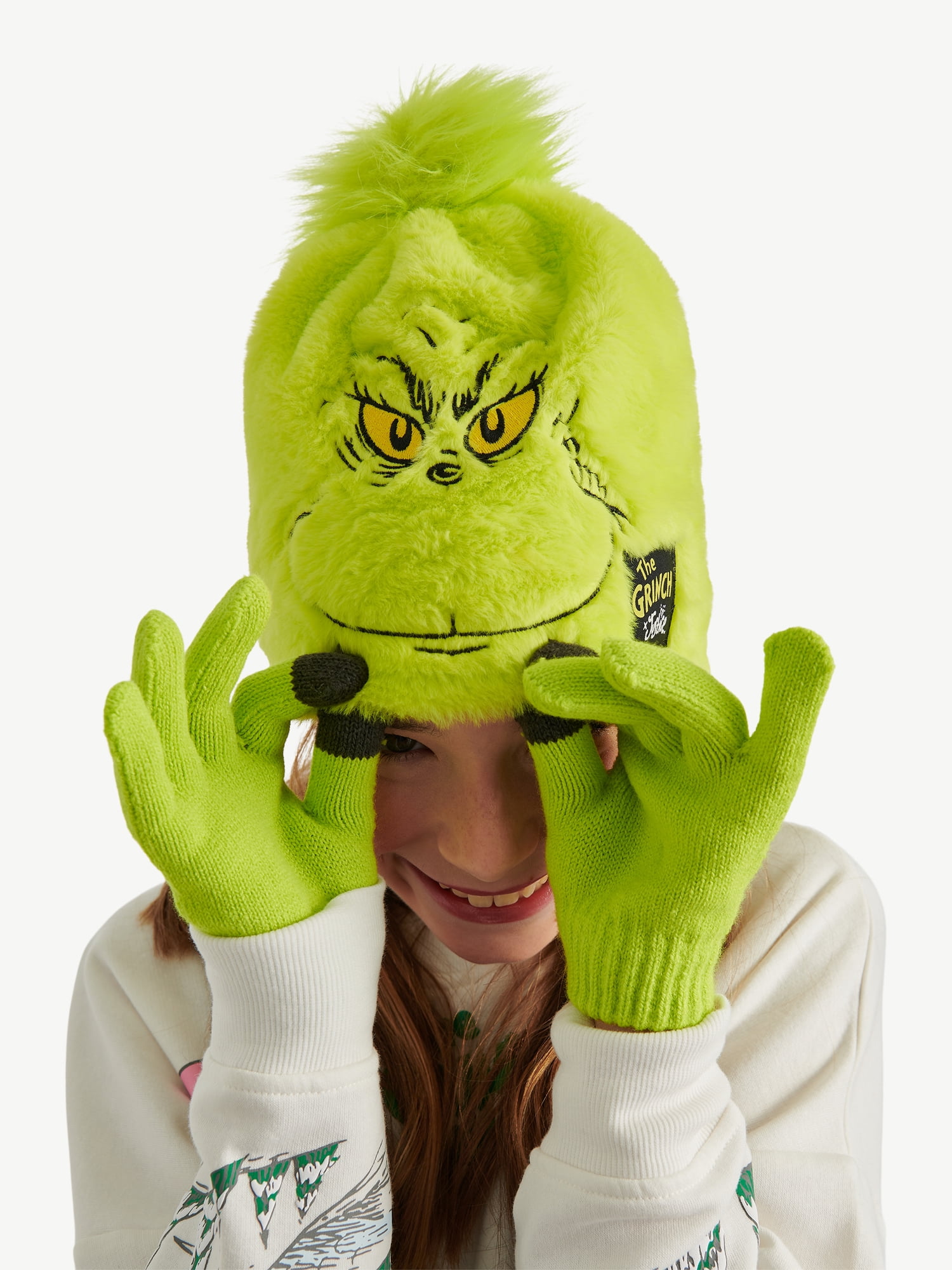 Justice Girls x Dr. Seuss' The Grinch Faux Fur Hat and Glove Set, Green