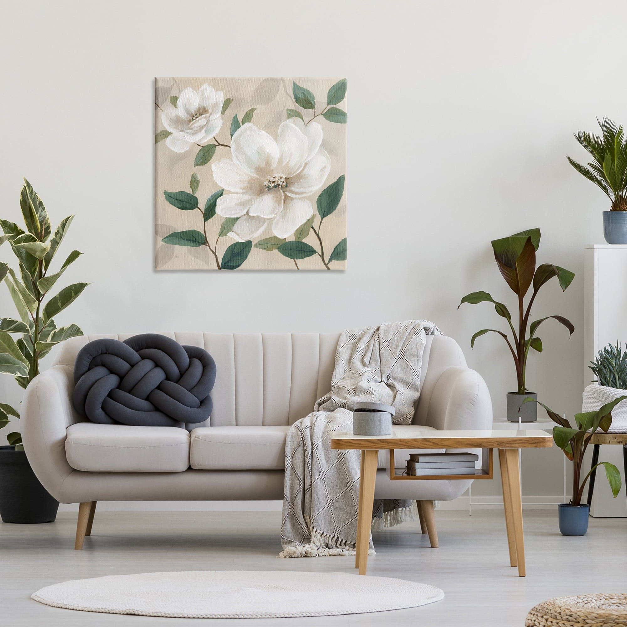 Stupell Industries Serene White Blossom with Leaves Canvas Wall Art, design by Nan