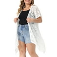 thumbnail image 4 of Agnes Orinda Plus Size Cardigan for Women Lace Crochet Short Sleeves Sheer Cover Up 1X White, 4 of 5