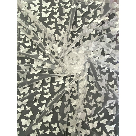 3D Butterfly Lace on 2-Way Stretch Mesh, Sells by the Yard from Sal Tex Fabrics, White