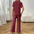 thumbnail image 6 of cfhntfmh Lounge Sets for Women Fall Ribbed Knit 2 Piece Pajama Sets Casual Short Sleeve Top and Long Pants Matching Outfits, 6 of 7