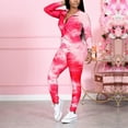 thumbnail image 3 of Itsame Sweatsuits 2pcs Sets for Womens Long Sleeved Sweatshirt and Pants Printed Zipper Tie Dyeing Stand-Up Collar Women Athletic Outfit Sets Hot Pink Size L, 3 of 4