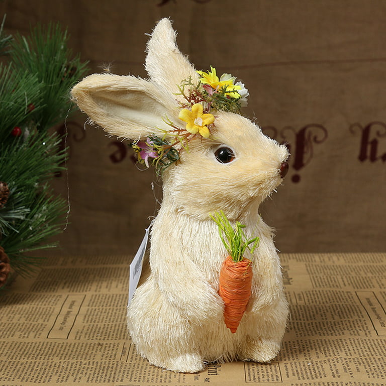 Easter Straw Bunny Cute Rabbit Simulation Bunny Bedroom Decor Hand-Woven Handicraft Festival Home Ornament, Size: One size, Gray