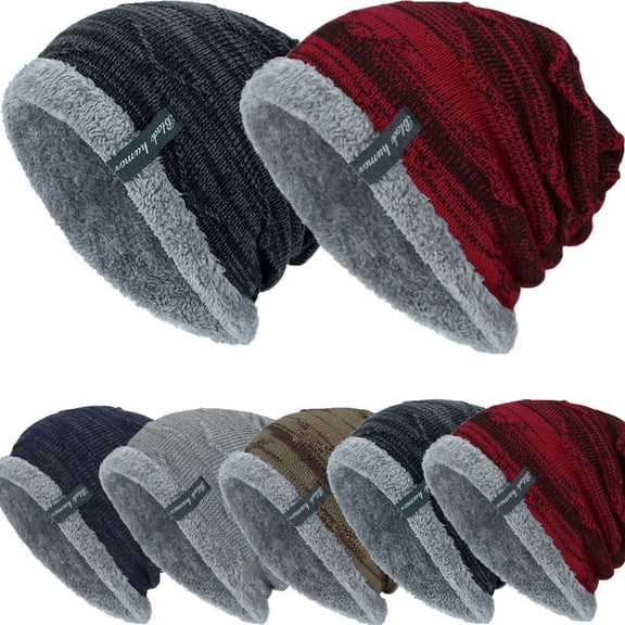 Men Baggy Beanie Knit Hat Winter Warm Fleece Wool Cap Ski Hat