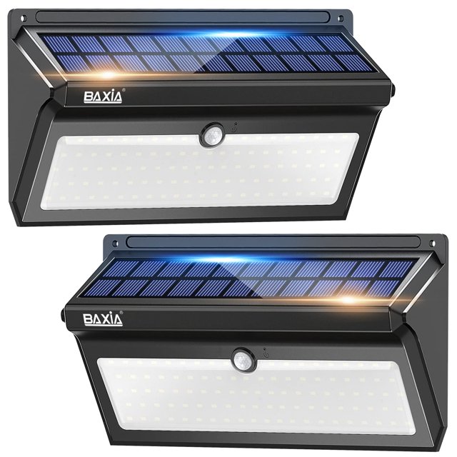 Baxia Technology Luces Solares Para Exteriores, Impermeables, 100 Luces Led Con Sensor De Movimiento Solar Con Gran Angular, Luces Solares De Seguridad Superbrillantes Para Jardín, Valla, Puerta Delan