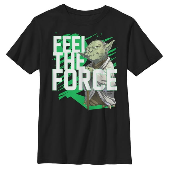 Boy's Star Wars: Galaxy of Adventures Yoda Feel the Force Animated Graphic Tee Black X Large
