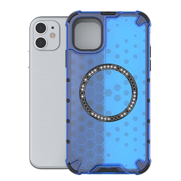 2-in-1 Magnetic Phone Case for iPhone 11, [Anti-fall] [Compatible with MagSafe] Shockproof Translucent Honeycomb Pattern Back Ultra Slim Protective Case for iPhone 11,Blue