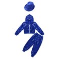 thumbnail image 3 of YONGHS Kids Sequin Performance Jazz Hip Hop Dance Outfits Long Sleeve Jacket Top with Pants Hat Set Blue 4-5, 3 of 7