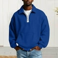 thumbnail image 2 of HomeDM Mens Quarter Zip Pullover Tops, Long Sleeve Waffle Texture Solid Color Sweatshirts, Blue, 2 of 7