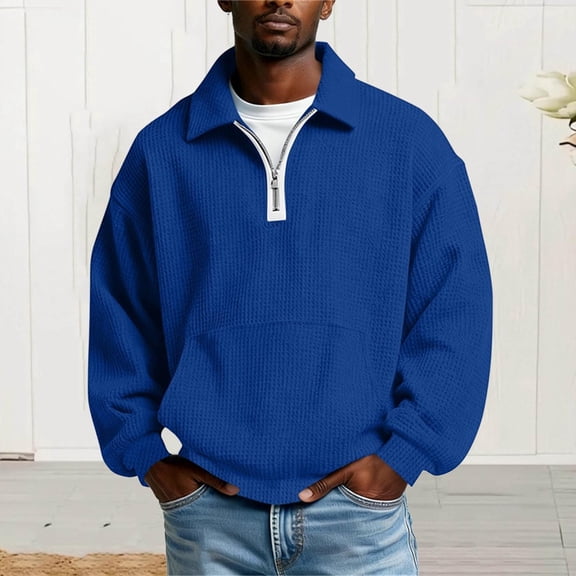 gbyLJF Mens Quarter Zip Sweatshirts Solid Color Long Sleeve Turndown Collar Sweaters Loose Fit Autumn Casual Pullover Tops