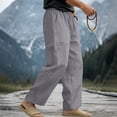 thumbnail image 6 of Linen Pants for Men Elastic High Waist Drawstring Wide Leg Pants Casual Breathable Summer Vacation Beach Trousers, XL, 6 of 9