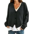 thumbnail image 5 of WTOBBY Women's Fashion Oversized Knit Cardigan Sweater with Buttons Long Sleeves Solid Color Jacket, Comfortable and Stylish Top for Layering in Cool Weather,Black L, 5 of 5