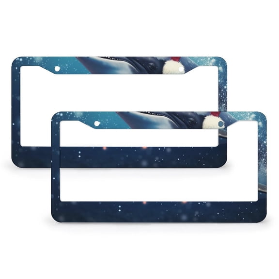 2 PCS Christmas Whale Is Swimming In The Ocean License Plate Frames Nature Nautical Ocean Sea Whale License Plate Frame License Plate Shield Frame Aluminum Metal 2 Holes for US And CA
