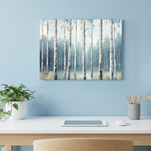 Green Forest Canvas Wall Art, Spring Vintage Plant Botanical Abstract Hand-painted Style Wall Art Prints Artwork Framed Canvas Ready to Hang Art Pictures for Living Room Bedroom Hallway 24"x18"