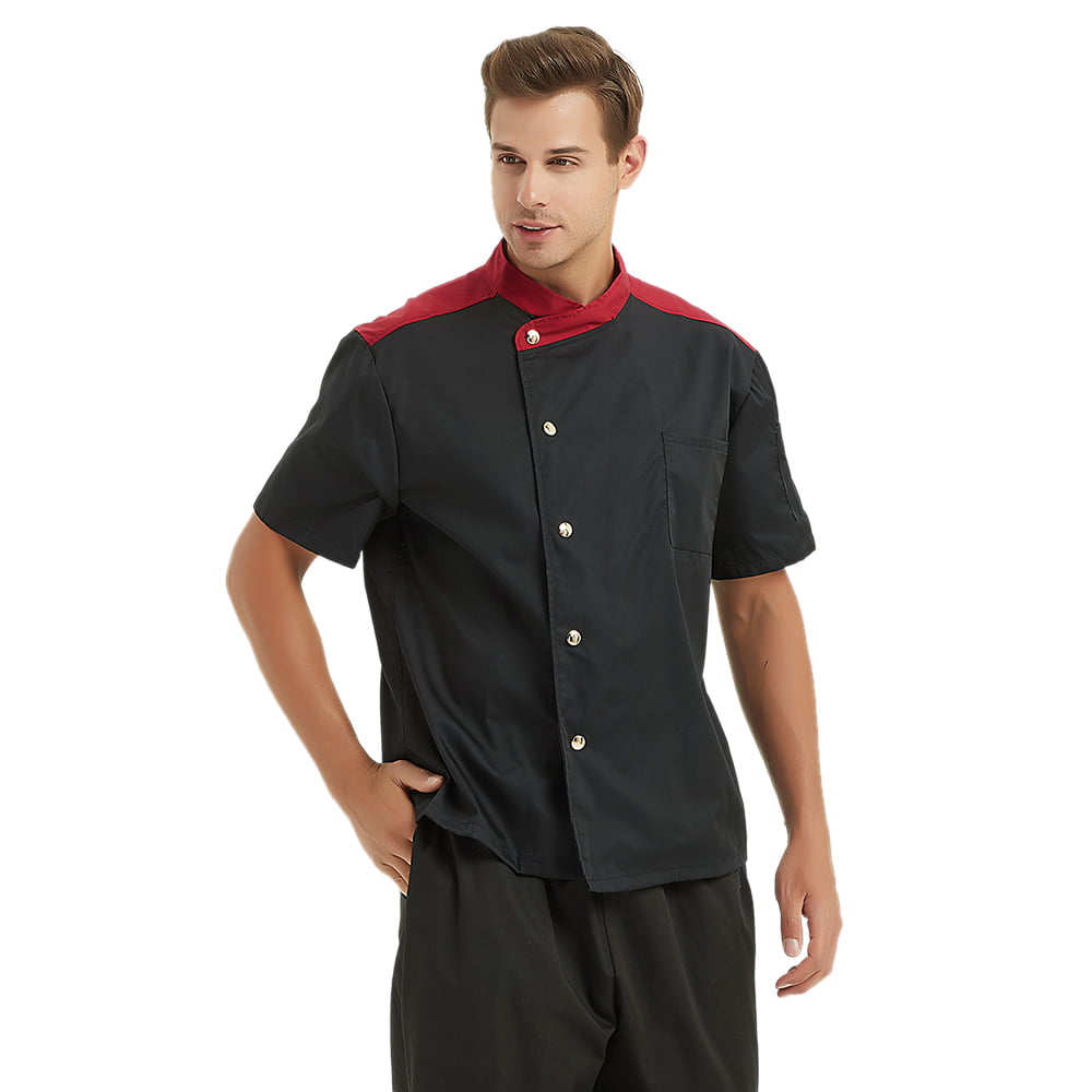 TOPTIE Unisex Short Sleeve Chef Coat Jacket Black Snap