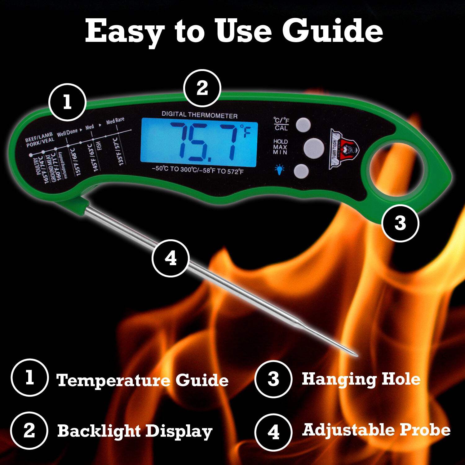 TwinTech Digital Meat Thermometer with Foldable Probe photo 2