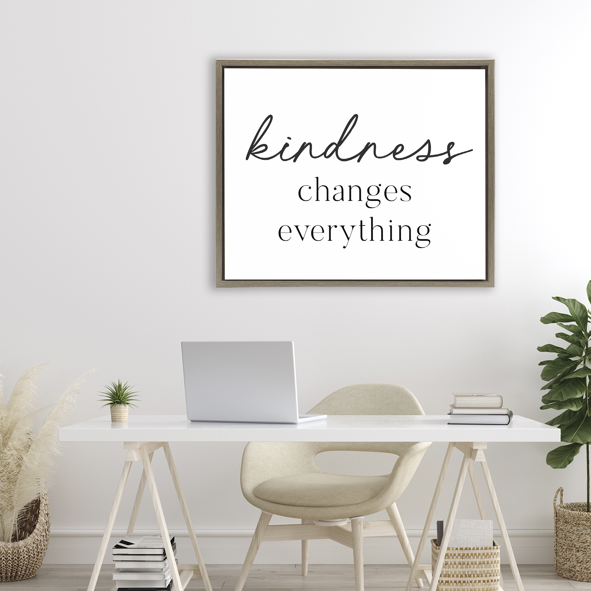 Kindness Changes Everything Brown Framed Floater Canvas Wall Art, design by Lettered and Lined