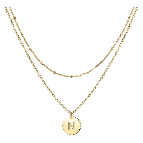 Riforla Women's Fashion Heart Letter Necklace 26 Letters Circular Double Layer Neck Chain Womens Jewelry N