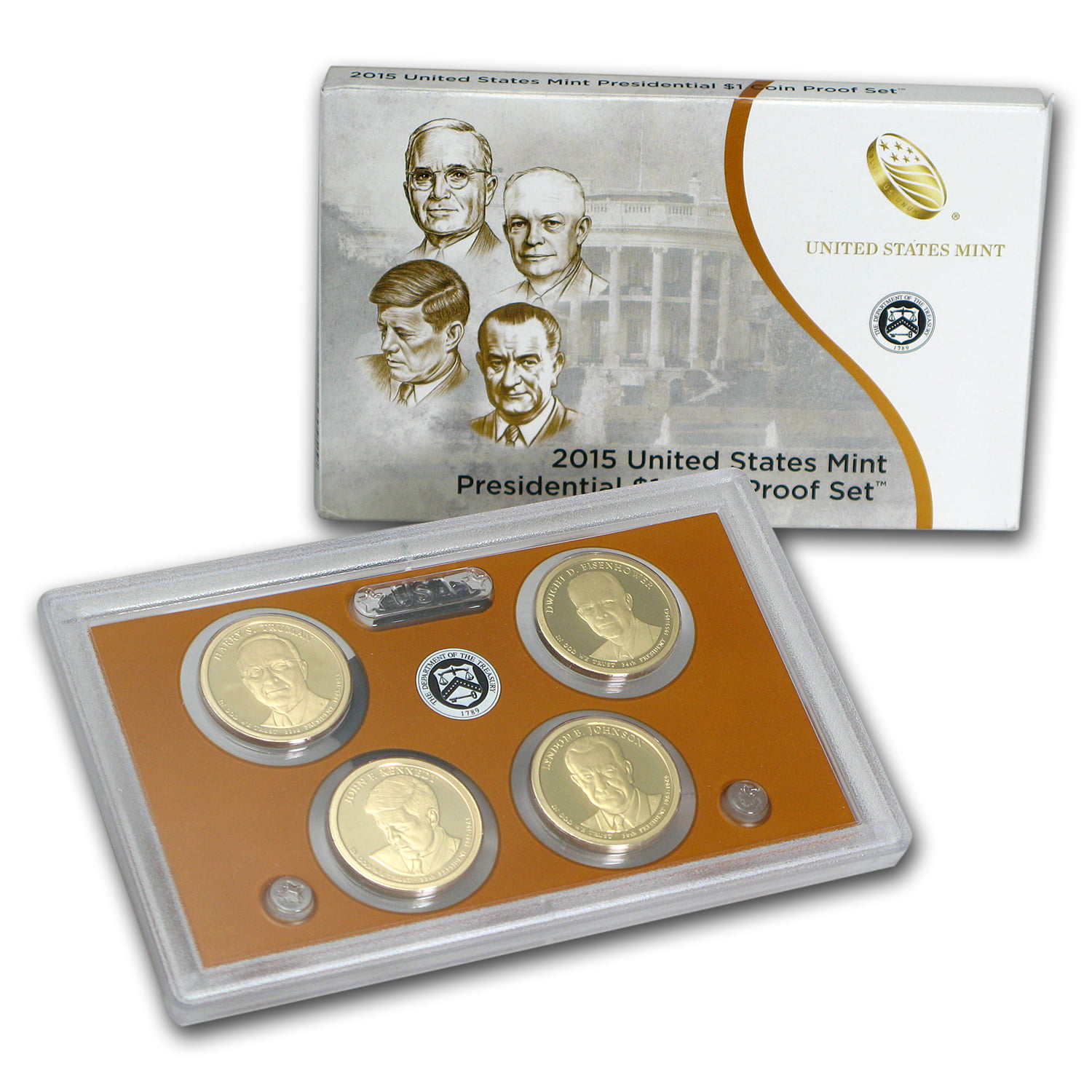 4 GOLDEN ONE-DOLLAR COINS NO BOX OR COA 2015-S  PRESIDENTIAL PROOF SET FOUR 